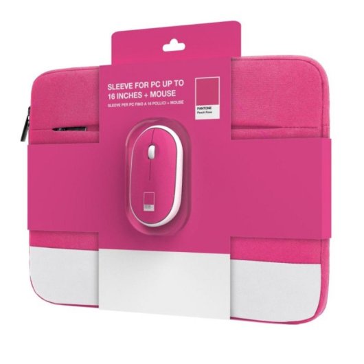 Funda para portátil Pantone 15.6" con ratón inalámbrico, acolchada, rosa, USB, universal