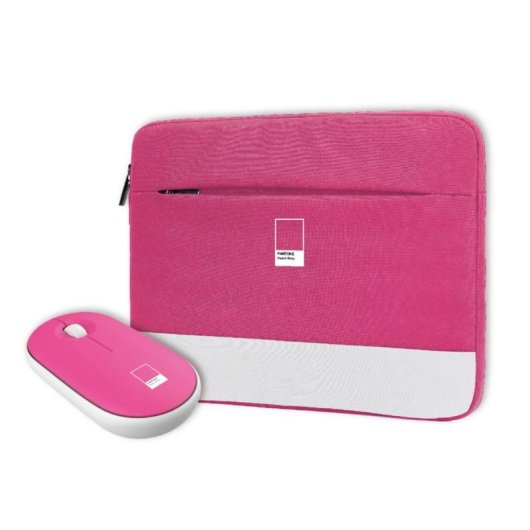 Funda para portátil Pantone 15.6" con ratón inalámbrico, acolchada, rosa, USB, universal