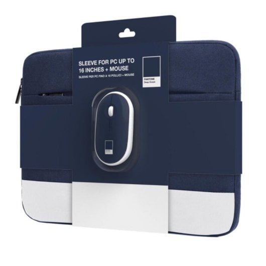 Funda Pantone KIT 15.6" Navy con ratón inalámbrico, poliéster, bolsillo frontal