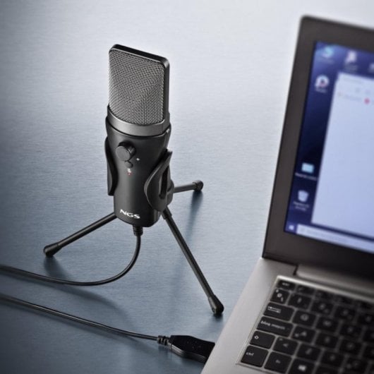 NGS MS120 Microfone Cardioide USB para Streaming/Podcast com Monitor e Baixa Latência Preto