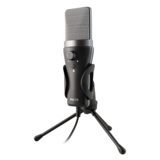 NGS MS120 Microfone Cardioide USB para Streaming/Podcast com Monitor e Baixa Latência Preto