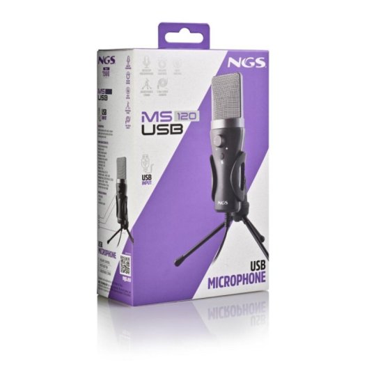 NGS MS120 Microfone Cardioide USB para Streaming/Podcast com Monitor e Baixa Latência Preto