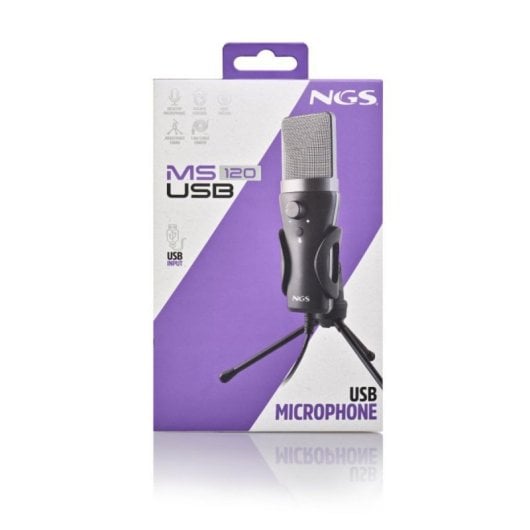 NGS MS120 Microfone Cardioide USB para Streaming/Podcast com Monitor e Baixa Latência Preto