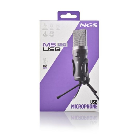 Microphone NGS MS120 USB cardioïde streaming podcast noir