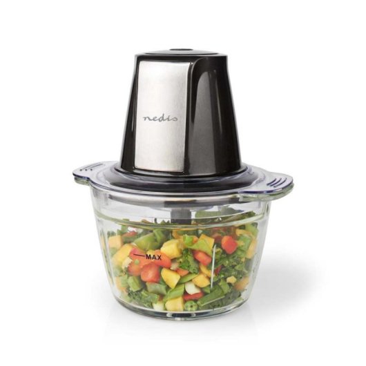 Minizerkleinerer Nedis KAMC300CGY 500W Glas 1L Edelstahlmesser Schwarz Silber Transparent