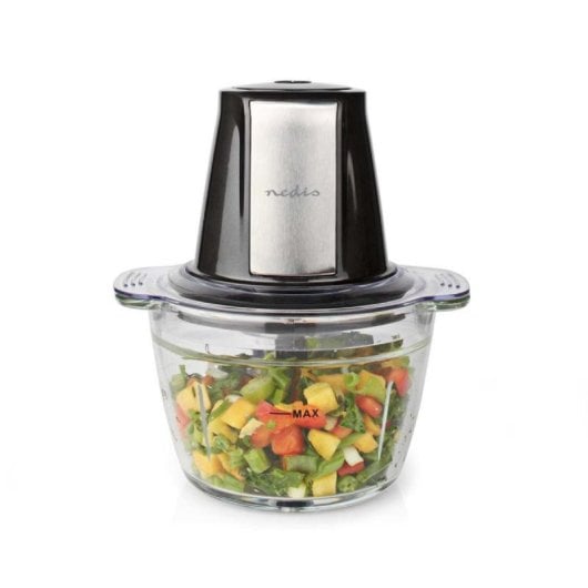 Minizerkleinerer Nedis KAMC300CGY 500W Glas 1L Edelstahlmesser Schwarz Silber Transparent