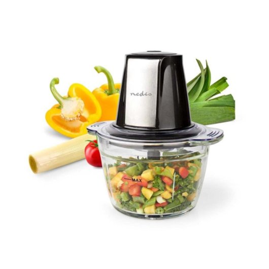 Minizerkleinerer Nedis KAMC300CGY 500W Glas 1L Edelstahlmesser Schwarz Silber Transparent