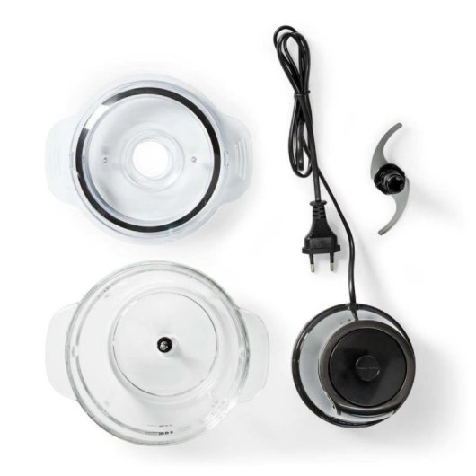 Minizerkleinerer Nedis KAMC300CGY 500W Glas 1L Edelstahlmesser Schwarz Silber Transparent