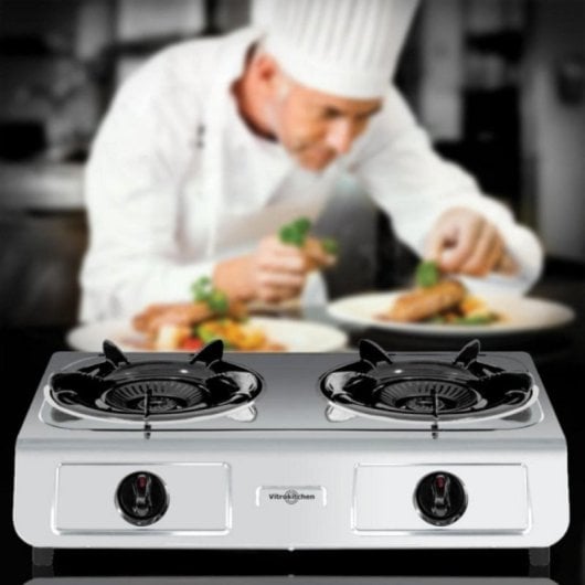 Hornillo de gas Vitrokitchen 260IB dos quemadores ciclón acero inoxidable compacto