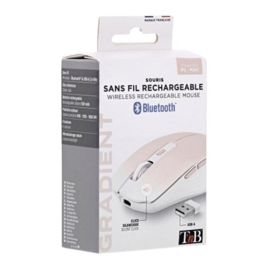 Ratón T'nB MWGRADIENTPK Bluetooth + USB Type-C 1600 DPI 6 Botones Rosa Blanco