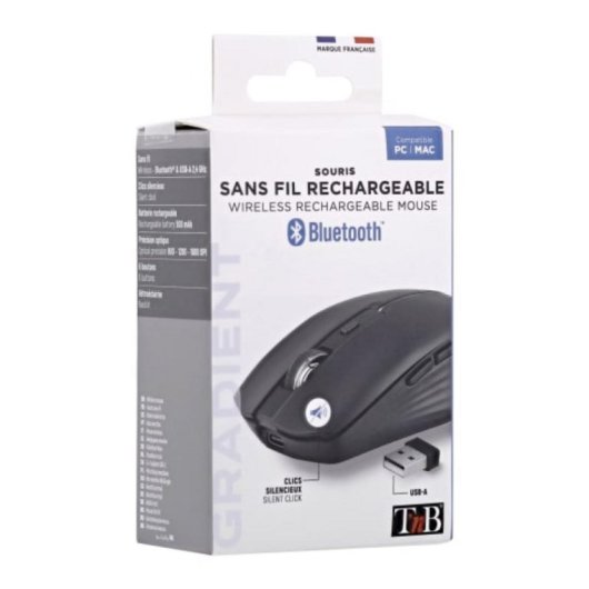 Ratón T'nB MWGRADIENTBK Bluetooth + USB Type-C 1600 DPI Negro Recargable Silencioso