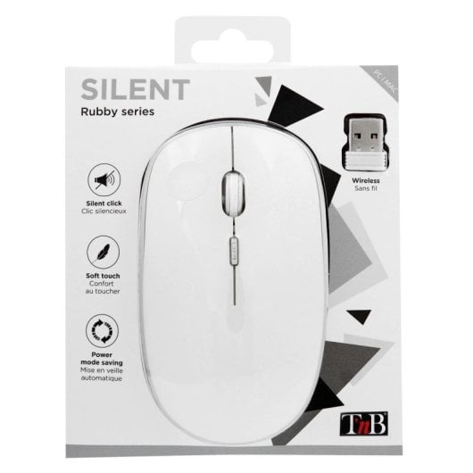 Ratón T'nB MWRUBBY1 Inalámbrico 1600 DPI Ambidextro Clic Silencioso Plata/Blanco