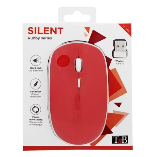 Ratón inalámbrico T'nB MWRUBBY6 Ambidextro 1600 DPI Rojo Plata clic silencioso