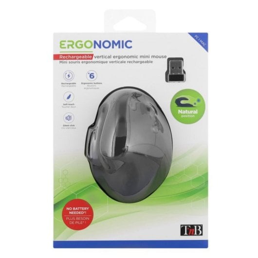 Ratón T'nB MWERGOVMN Vertical Inalámbrico 1600 DPI 6 Botones Recargable Negro