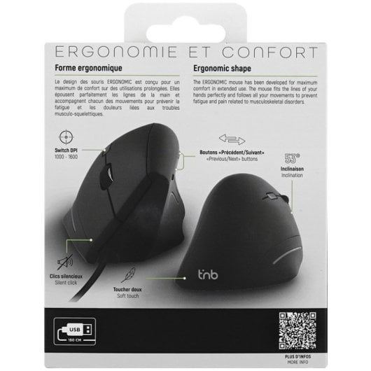 Mouse T'nB MUERGOV Ergonomico Vertical 1600 DPI USB Tipo A Nero