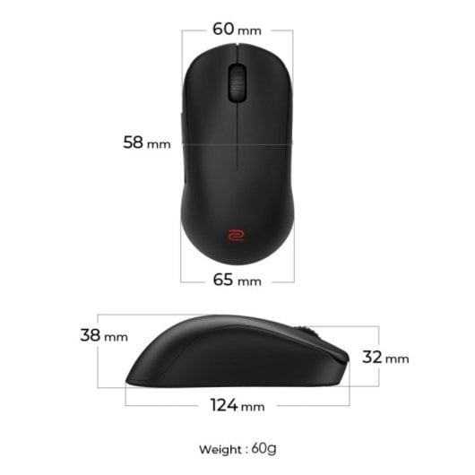 Ratón ZOWIE U2 Ambidextro RF inalámbrico 3200 DPI 70h Negro Ultraligero