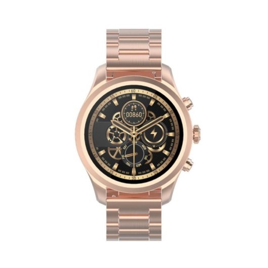Reloj inteligente Forever SW-800 Verfi 1.3" IPS, Resistente Agua IP68, Banda Metal Oro S/M