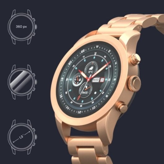 Reloj inteligente Forever SW-800 Verfi 1.3" IPS, Resistente Agua IP68, Banda Metal Oro S/M