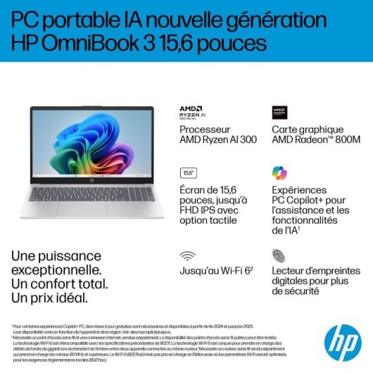 Portátil HP OmniBook 3 NGAI 15-fn0021nf 15.6" AMD Ryzen AI 5 340 24GB 512GB SSD