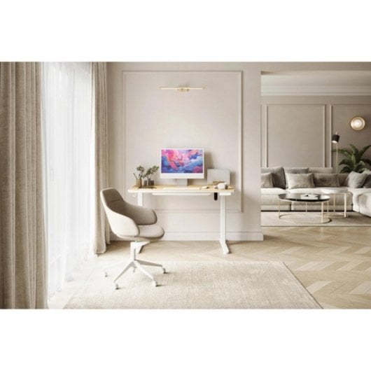 Escritorio Eléctrico Sense7 NEWAI 120x60 cm Bambú Blanco Ajuste Altura Electrónico 4 Perfiles