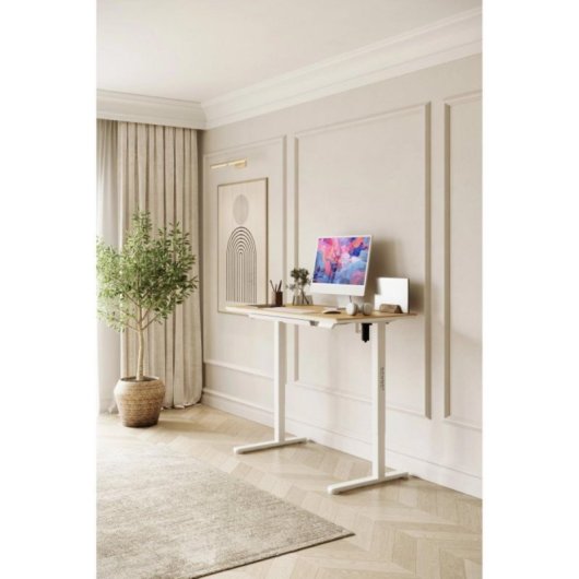 Escritorio Eléctrico Sense7 NEWAI 120x60 cm Bambú Blanco Ajuste Altura Electrónico 4 Perfiles