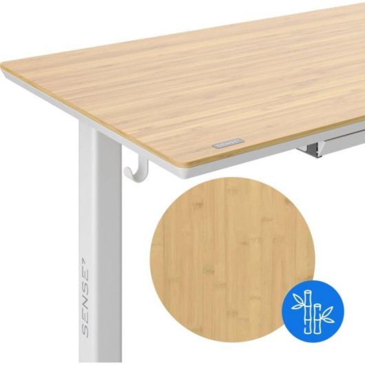 Escritorio Eléctrico Sense7 NEWAI 120x60 cm Bambú Blanco Ajuste Altura Electrónico 4 Perfiles