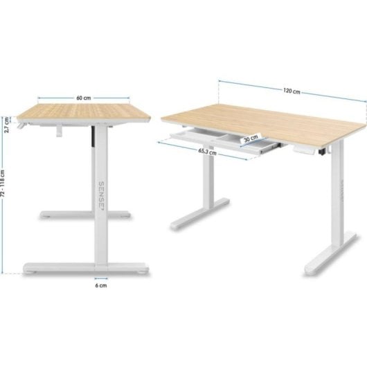 Escritorio Eléctrico Sense7 NEWAI 120x60 cm Bambú Blanco Ajuste Altura Electrónico 4 Perfiles
