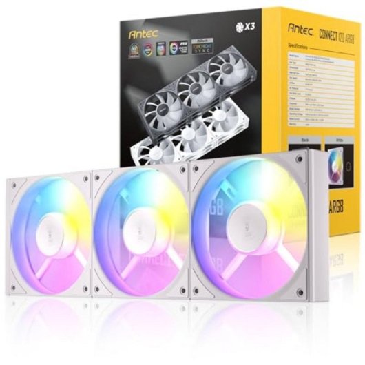 Ventilador ANTEC Connect 120 ARGB Blanco 12 cm PWM Pack 3x Iluminación ARGB Silencioso
