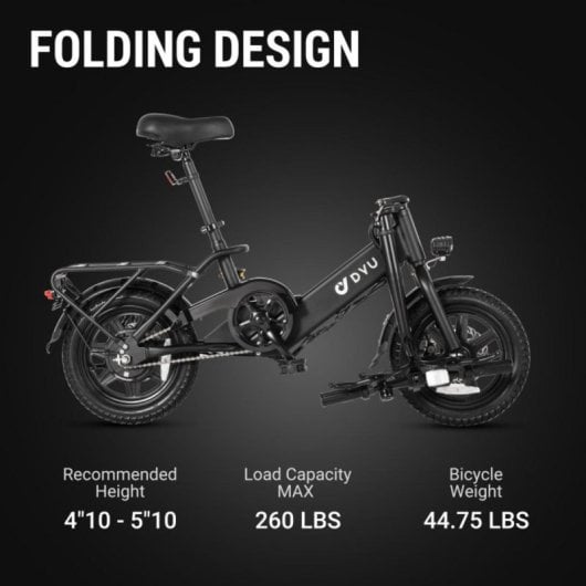Bicicleta eléctrica DYU C3 plegable 14" 36V 7,5Ah 25km/h LED frenos disco IP54 negra