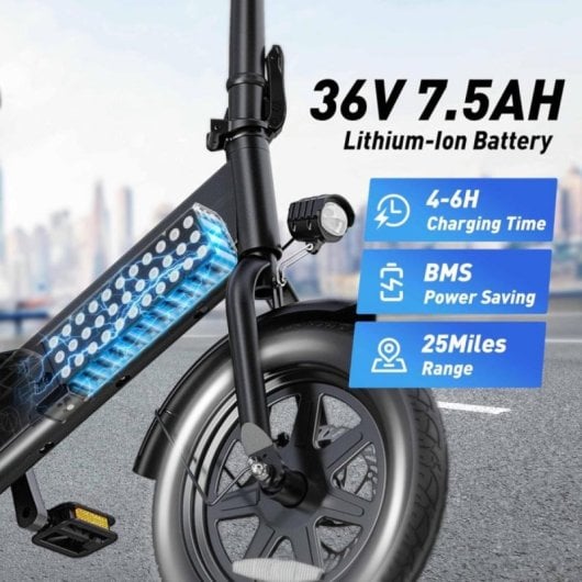 Bicicleta eléctrica DYU C3 plegable 14" 36V 7,5Ah 25km/h LED frenos disco IP54 negra