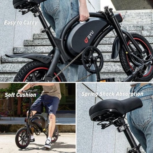 Bicicleta eléctrica DYU D3F Motor 250W 36V Batería 10Ah Plegable 14" Negro