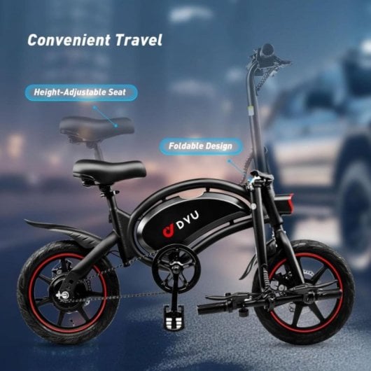 Bicicleta eléctrica DYU D3F Motor 250W 36V Batería 10Ah Plegable 14" Negro