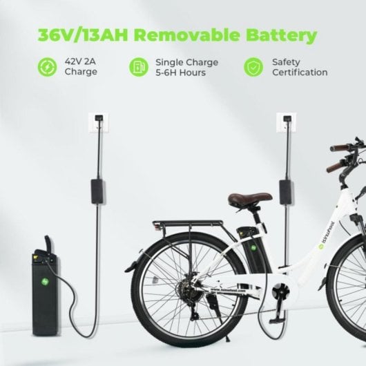 isinwheel U2 250W Weißes 36V 13Ah LCD-Elektrofahrrad mit Federung, 26"-Rädern, 7 Gängen