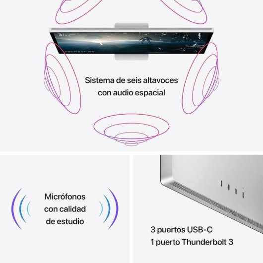 Écran Apple Studio 27" 5K 5120x2880 60Hz IPS 1B Couleurs 6 Haut-parleurs Argent VESA Thunderbolt