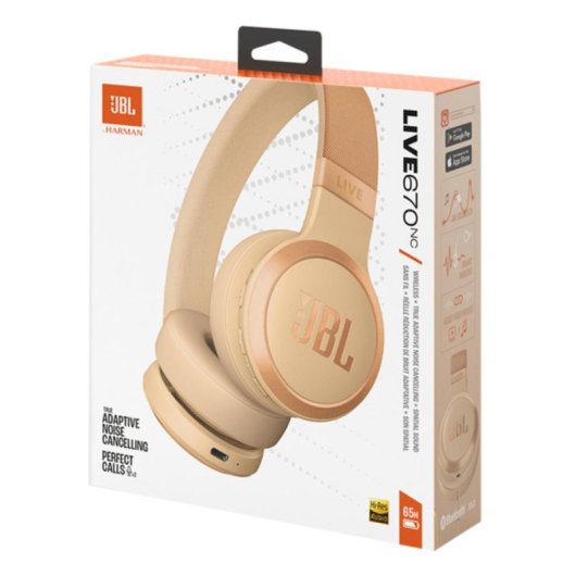 Auriculares JBL Live 670NC sem fios Bluetooth com Cancelamento de Ruído, Microfone e cor areia