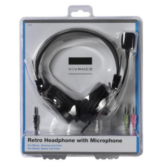 Vivanco 36652 Headset com Cabo, Microfone e Design Retro Preto/Prateado