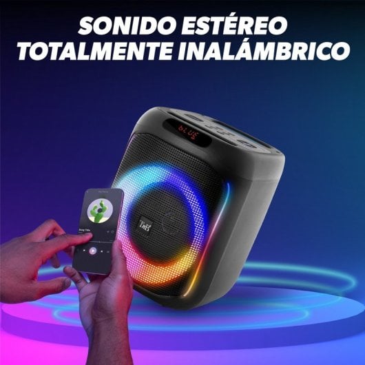 T'nB Cube Blaster Coluna de Festa 40W com Bluetooth 5.0, RGB, Karaoke, USB/SD e Microfone Preta