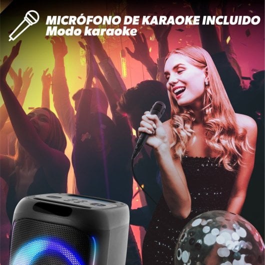 T'nB Cube Blaster Coluna de Festa 40W com Bluetooth 5.0, RGB, Karaoke, USB/SD e Microfone Preta