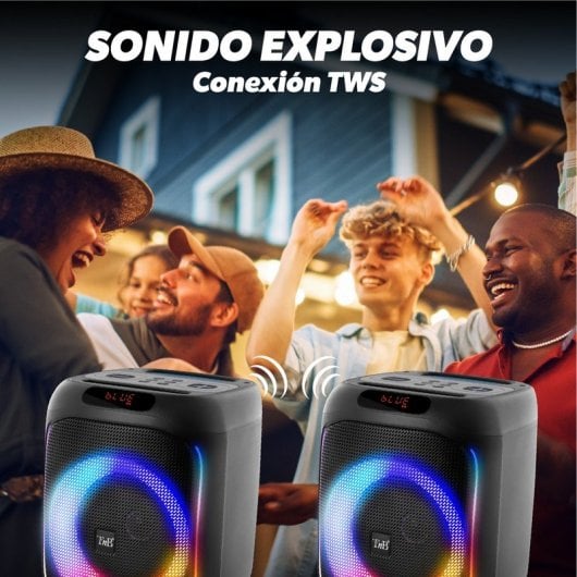 T'nB Cube Blaster Coluna de Festa 40W com Bluetooth 5.0, RGB, Karaoke, USB/SD e Microfone Preta