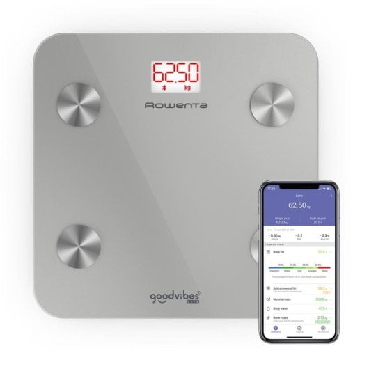 Báscula personal Rowenta Goodvibes LIFE BR9600 160kg Precisión 100g Pantalla LED Plata