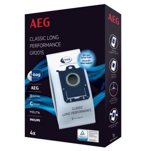 AEG GR201S S-Bag Classic Long Performance Sac à Poussière 4 pièces Bleu Blanc