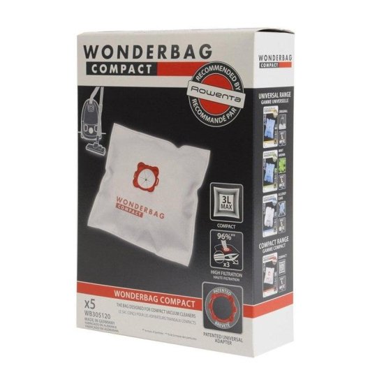 Bolsa aspiradora Rowenta WB305120 3L pack 5 unidades capacidade máxima de retenção