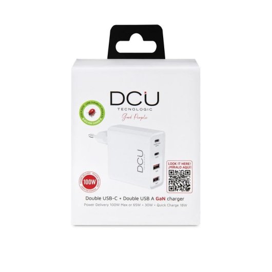Cargador GaN DCU Advance Tecnologic 4 Puertos 100W Power Delivery QC 18W Blanco