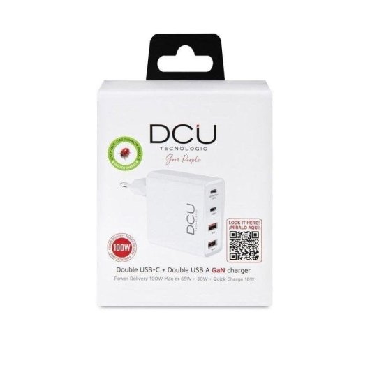 Cargador GaN DCU Advance Tecnologic 4 Puertos 100W Power Delivery QC 18W Blanco