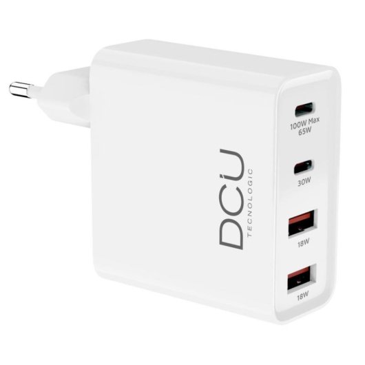 Cargador GaN DCU Advance Tecnologic 4 Puertos 100W Power Delivery QC 18W Blanco