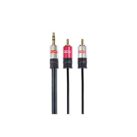 DCU Advance Tecnologic 30701230 Câble Jack 3,5 mm à 2 RCA Macho 2m Noir-Rouge Acier Inoxydable