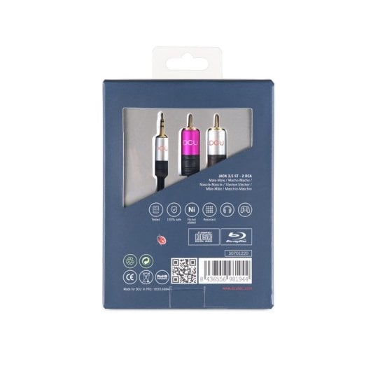 DCU Advance Tecnologic 30701230 Câble Jack 3,5 mm à 2 RCA Macho 2m Noir-Rouge Acier Inoxydable