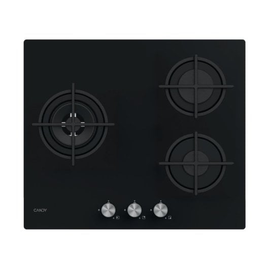 Placa de gas Candy Moderna CSG63B4PB 3 zonas Vidrio Templado 7,7KW 60cm Negra
