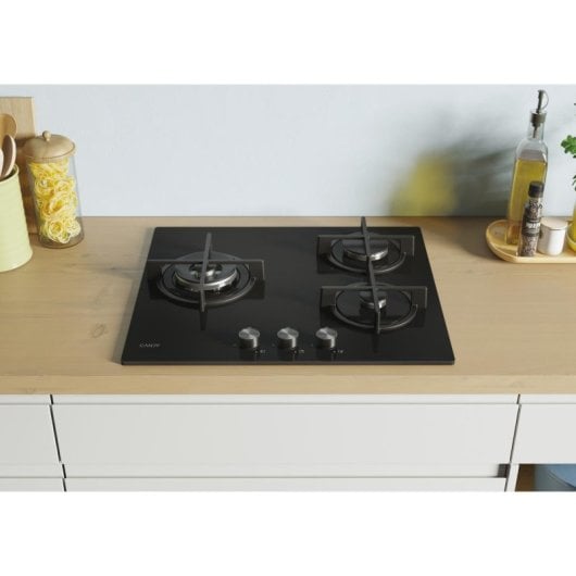 Placa de gas Candy Moderna CSG63B4PB 3 zonas Vidrio Templado 7,7KW 60cm Negra
