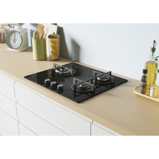 Placa de gas Candy Moderna CSG63B4PB 3 zonas Vidrio Templado 7,7KW 60cm Negra